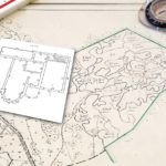 House Design And Plan Of The Land Plot On The Map. Near Lie Tool